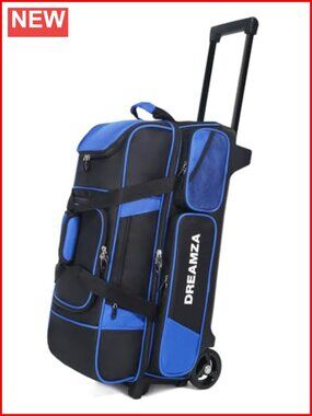 3 Ball Roller Bowling Bag with Wheels Padded Shoe Pocket Telescoping Handle